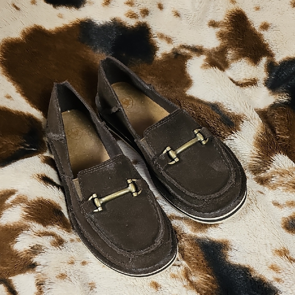 Ariat brown Suede Loafers with Gold Accents